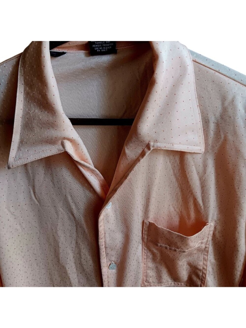 True Vintage XL Disco Shirt Joel Cal-Made Peach Pink Short Sleeve Button-Up 80s